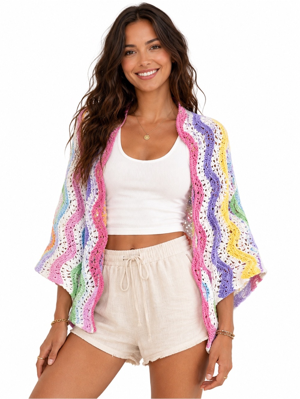 Handmade Rainbow Crochet Shrug S-L Boho Festival Coachella Cardigan